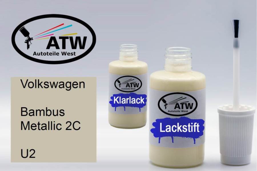 Volkswagen, Bambus Metallic 2C, U2: 20ml Lackstift + 20ml Klarlack - Set, von ATW Autoteile West.